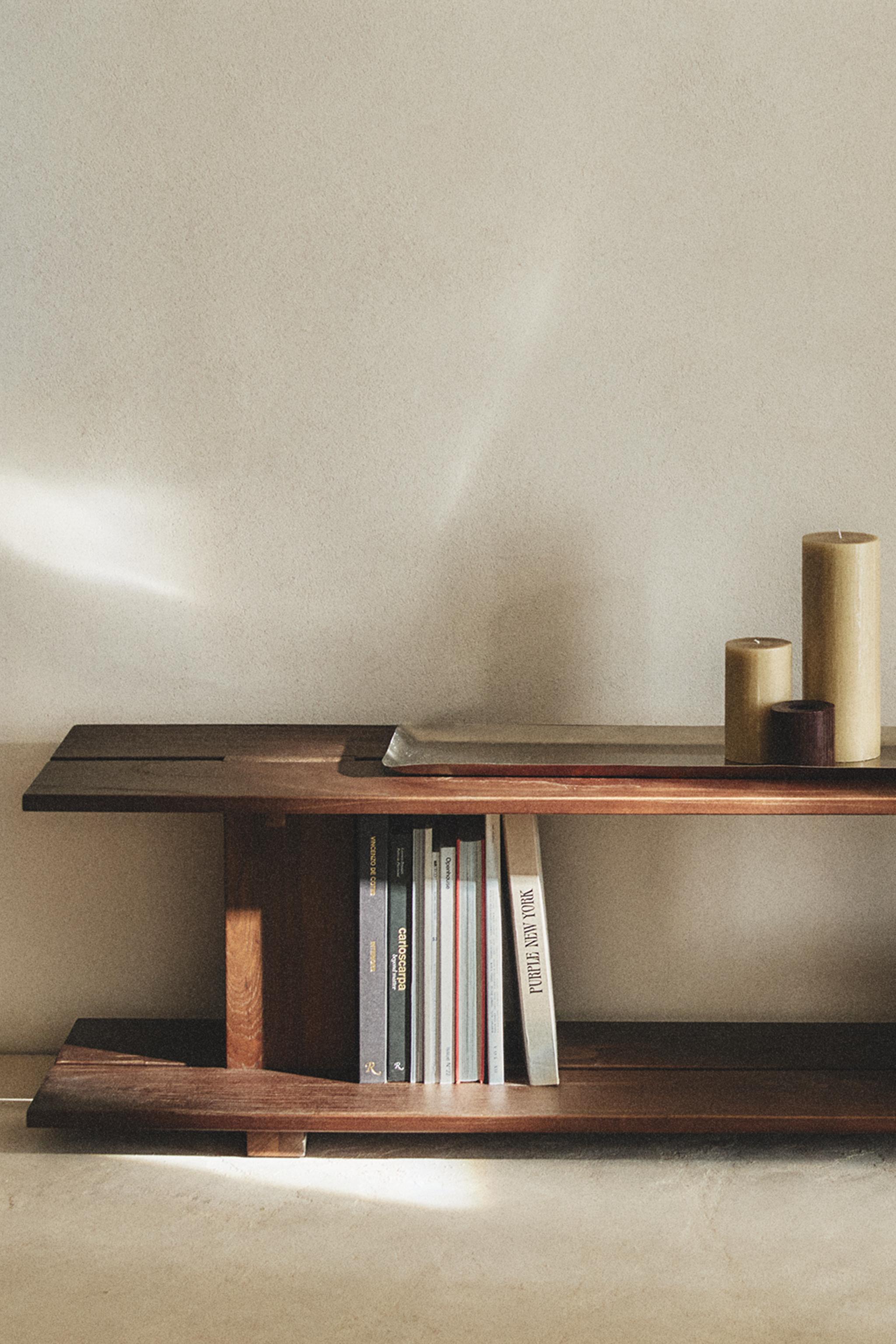 ELM WOOD SHELVING UNIT WITH TWO SHELVES